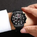 Nibosi 2322 Stylish Stainless Steel & Chronograph Men Watch – Dial Color: Black, Strap Color: Black – Thumbnail 3