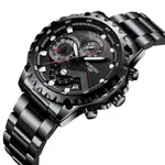 Nibosi 2322 Stylish Stainless Steel & Chronograph Men Watch – Dial Color: Black, Strap Color: Black – Thumbnail 2