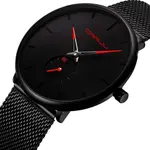 CRRJU 2150 Luxury Stainless Steel Slim Mesh Band Casual Men’s Watch – Dial Color: Red, Strap Color: Black – Thumbnail 2