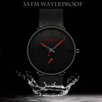 CRRJU 2150 Luxury Stainless Steel Slim Mesh Band Casual Men’s Watch – Dial Color: Red, Strap Color: Black – Thumbnail 4