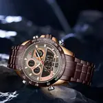 Naviforce NF9188 Luxury Stainless Steel Strap Analog Digital Sports Men's Watch – Dial Color: Rose Gold, Strap Color: Maroon – Thumbnail 2