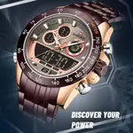 Naviforce NF9188 Luxury Stainless Steel Strap Analog Digital Sports Men's Watch – Dial Color: Rose Gold, Strap Color: Maroon – Thumbnail 4
