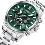 Nibosi 2512 High Quality Stainless Steel & Multifunction Chronograph Men's Watch – Dial Color: Green, Strap Color: Silver – Thumbnail 3