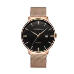 CRRJU 2213 Ultrathin Stainless Steel Multifunctional Analog Quartz Men's Watch – Dial Color: Black, Strap Color: Rose Gold – Thumbnail 1