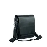 Premium Leather Brass Metal Nano Messenger Bag – Color: Black – Thumbnail 2