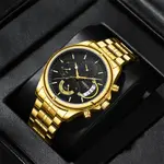Nibosi 2522 High Quality Stainless Steel Analog Men's Watch  – Dial Color: Black Gold, Strap Color: Gold – Thumbnail 2