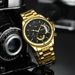 Nibosi 2522 High Quality Stainless Steel Analog Men's Watch  – Dial Color: Black Gold, Strap Color: Gold – Thumbnail 3