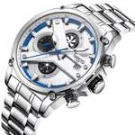 Nibosi 2513 High-Quality Stainless Steel Chronograph Men's Watch – Dial Color: White, Strap Color: Silver – Thumbnail 2