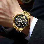 Nibosi 2511 Luxury Stainless Steel Chronograph Analog Men's Watch – Dial Color: Blue Gold, Strap Color: Gold – Thumbnail 3
