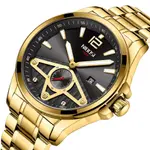 Nibosi 2511 Luxury Stainless Steel Chronograph Analog Men's Watch – Dial Color: Blue Gold, Strap Color: Gold – Thumbnail 2