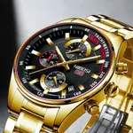 Nibosi 2375 High Quality Stainless Steel Analog Men's Watch – Dial Color: Black Gold, Strap Color: Silver – Thumbnail 3