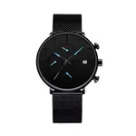 CRRJU 2268 Luxury Black Mesh Steel Band Chronograph Casual Fashion Men’s Watch – Dial Color: Blue, Strap Color: Black – Thumbnail 1
