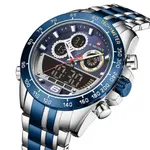 Naviforce NF9188 Luxury Stainless Steel Strap Analog Digital Sports Men's Watch – Dial Color: Blue, Strap Color: Silver – Thumbnail 2