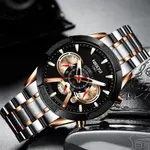 Nibosi 2379 Luxury Stainless Steel Chronograph Men's watch – Dial Color: Black Gold, Strap Color: Silver – Thumbnail 2