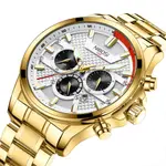 Nibosi 2512 High Quality Stainless Steel & Multifunction Chronograph Men's Watch – Dial Color: White, Strap Color: Gold – Thumbnail 3