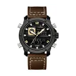 Naviforce NF9236 Military Style Comfortable Leather Strap Dual Movement Sports Men’s Watch – Dial Color: Yellow, Strap Color:  Brown  – Thumbnail 1