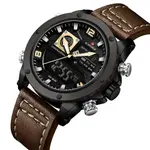 Naviforce NF9236 Military Style Comfortable Leather Strap Dual Movement Sports Men’s Watch – Dial Color: Yellow, Strap Color:  Brown  – Thumbnail 3