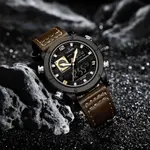 Naviforce NF9236 Military Style Comfortable Leather Strap Dual Movement Sports Men’s Watch – Dial Color: Yellow, Strap Color:  Brown  – Thumbnail 4