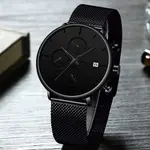 CRRJU 2268 Luxury Black Mesh Steel Band Chronograph Casual Fashion Men’s Watch – Dial Color: Black, Strap Color: Black – Thumbnail 2