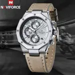 Naviforce NF8028 Luxury Genuine Leather Straps Chronograph Sports Men's Watch – Dial Color: Silver, Strap Color: Grey – Thumbnail 4