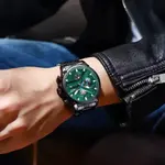 Nibosi 2513 High-Quality Stainless Steel Chronograph Men's Watch – Dial Color: Green, Strap Color: Black – Thumbnail 4