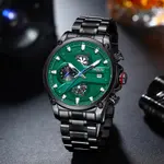 Nibosi 2513 High-Quality Stainless Steel Chronograph Men's Watch – Dial Color: Green, Strap Color: Black – Thumbnail 3