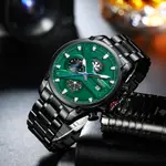 Nibosi 2513 High-Quality Stainless Steel Chronograph Men's Watch – Dial Color: Green, Strap Color: Black – Thumbnail 2