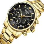 Nibosi 2351 Classic Stainless Steel Multifunctional Chronograph Analog Fashion Men's Watch – Dial Color: Black Gold, Strap Color: Gold – Thumbnail 2