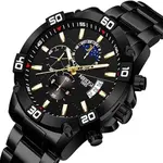 Nibosi 2502 Luxury Stainless Steel Strap With Luminous Men's Watch – Dial Color: Black, Strap Color: Black – Thumbnail 2