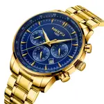 Nibosi 2351 Classic Stainless Steel Multifunctional Chronograph Analog Fashion Men's Watch – Dial Color: Blue, Strap Color: Gold – Thumbnail 2