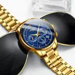 Nibosi 2351 Classic Stainless Steel Multifunctional Chronograph Analog Fashion Men's Watch – Dial Color: Blue, Strap Color: Gold – Thumbnail 3