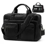 RAINSMORE 15.6 Inch Men PU Vegan Leather Waterproof Office Work Bag – Color: Black – Thumbnail 1