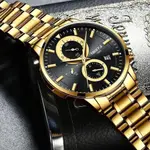 Nibosi 2390 Stainless Steel Chronograph Analog Men's Watch – Dial Color: Black Gold, Strap Color: Gold – Thumbnail 2