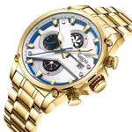 Nibosi 2513 High-Quality Stainless Steel Chronograph Men's Watch – Dial Color: White, Strap Color: Gold – Thumbnail 2