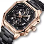 CRRJU 2314 Stainless Steel Square Dial Quartz Luxury Fashion Men's Watch – Dial Color: Rose Gold, Strap Color: Black – Thumbnail 2