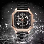 CRRJU 2314 Stainless Steel Square Dial Quartz Luxury Fashion Men's Watch – Dial Color: Rose Gold, Strap Color: Black – Thumbnail 3