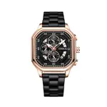 CRRJU 2314 Stainless Steel Square Dial Quartz Luxury Fashion Men's Watch – Dial Color: Rose Gold, Strap Color: Black – Thumbnail 1