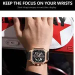 CRRJU 2314 Stainless Steel Square Dial Quartz Luxury Fashion Men's Watch – Dial Color: Rose Gold, Strap Color: Black – Thumbnail 5