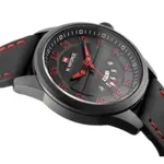 Naviforce NF9124 Luxury Leather Strap Quartz Analog Casual Style Fashion Men's Watch – Dial Color: Red, Strap Color: Black – Thumbnail 2