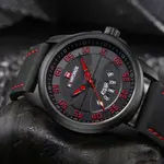 Naviforce NF9124 Luxury Leather Strap Quartz Analog Casual Style Fashion Men's Watch – Dial Color: Red, Strap Color: Black – Thumbnail 4