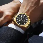 Nibosi 2510 Waterproof & Chronograph Stylish Men's Watch – Dial Color: Black, Strap Color: Gold – Thumbnail 4