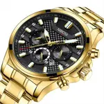 Nibosi 2510 Waterproof & Chronograph Stylish Men's Watch – Dial Color: Black, Strap Color: Gold – Thumbnail 2