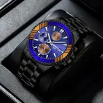 Nibosi 2553 Luxury Stainless Steel & Chronograph Men's Watch – Dial Color: Blue, Strap Color: Black – Thumbnail 3