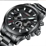 Nibosi 2512 High Quality Stainless Steel & Multifunction Chronograph Men's Watch – Dial Color: Black, Strap Color: Black – Thumbnail 3
