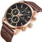 Naviforce NF9148 Custom Luxury Leather Strap Quartz Casual Men's Watch – Dial Color: Rose Gold, Strap Color:  Brown  – Thumbnail 3