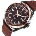 Naviforce NF9056 Comfortable Genuine Leather Strap Quartz Men' Fashion Watch  – Dial Color: Gold, Strap Color:  Brown  – Thumbnail 2