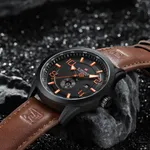 NAVIFORCE NF9229 Youth Retro Fashion Luminous Quartz Men's Watch – Dial Color: Orange, Strap Color:  Brown  – Thumbnail 4
