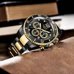 LIGE 8924 Analog Moon Phase High Quality Stainless Steel Men's Watch – Dial Color: Black, Strap Color: Black – Thumbnail 4