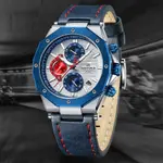 Naviforce NF8028 Luxury Genuine Leather Straps Chronograph Sports Men's Watch – Dial Color: White, Strap Color: Blue – Thumbnail 3