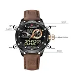 Naviforce NF9208 Genuine Leather Dual Display Luxury Fashion Men's Watch – Dial Color: Black, Strap Color:  Brown  – Thumbnail 3